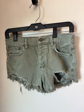 We The Free Distressed High-Rise Jean Shorts - Sage Green